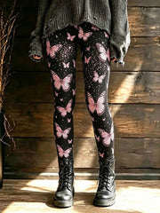Women's Breast Cancer Awareness Butterfly Print Velvet Leggings