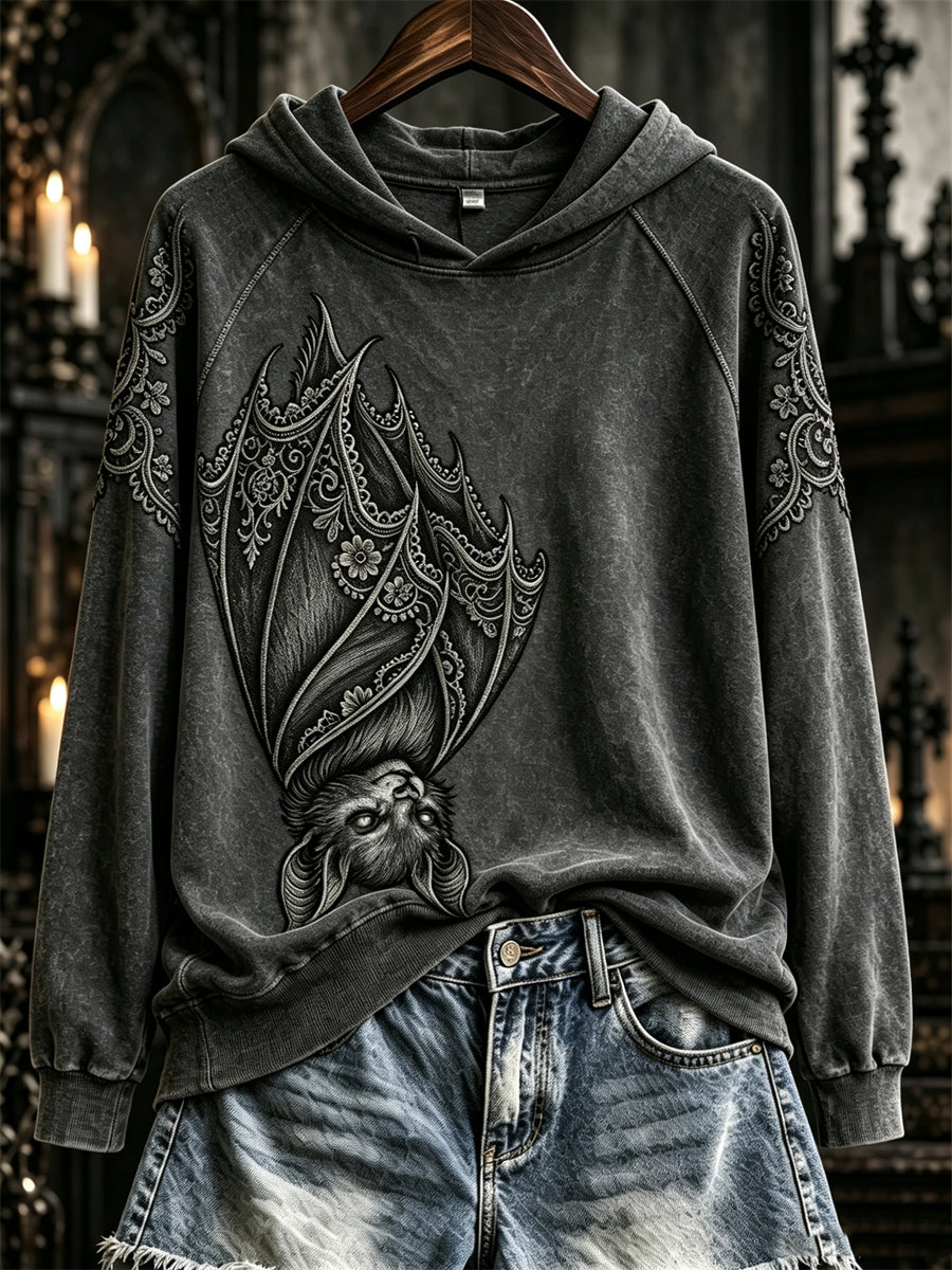 Women's Halloween Gothic Lace Bat Art Print Hoodie