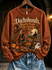 Women's Halloween-themed witch and dog pattern casual sweatshirt