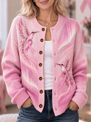 Women's Breast Cancer Awareness Printed Casual Cardigan