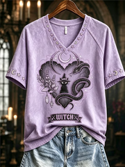 Women's Witch V-neck Off-shoulder Short-sleeved T-shirt