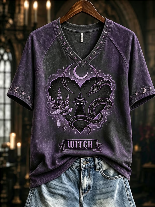 Women's Witch V-neck Off-shoulder Short-sleeved T-shirt