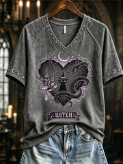 Women's Witch V-neck Off-shoulder Short-sleeved T-shirt