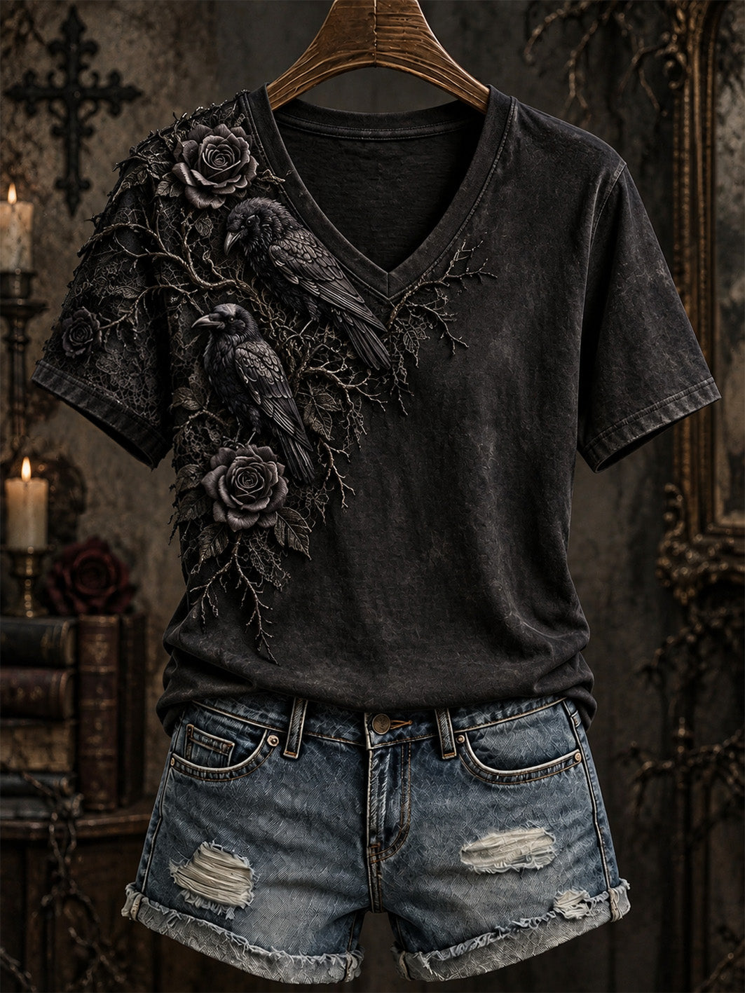 Women's Halloween Gothic-style patterned casual short-sleeve T-shirt