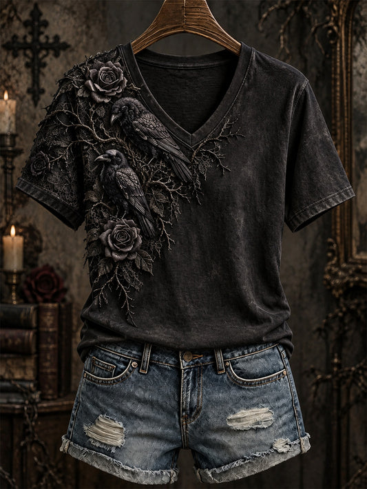 Women's Halloween Gothic-style patterned casual short-sleeve T-shirt