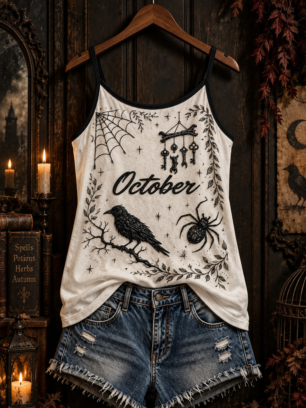 Women's Halloween Gothic-style patterned casual vest
