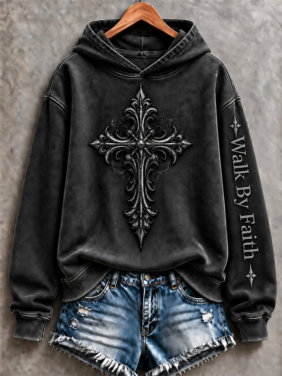 Women's Christian Cross Print Casual Hoodie