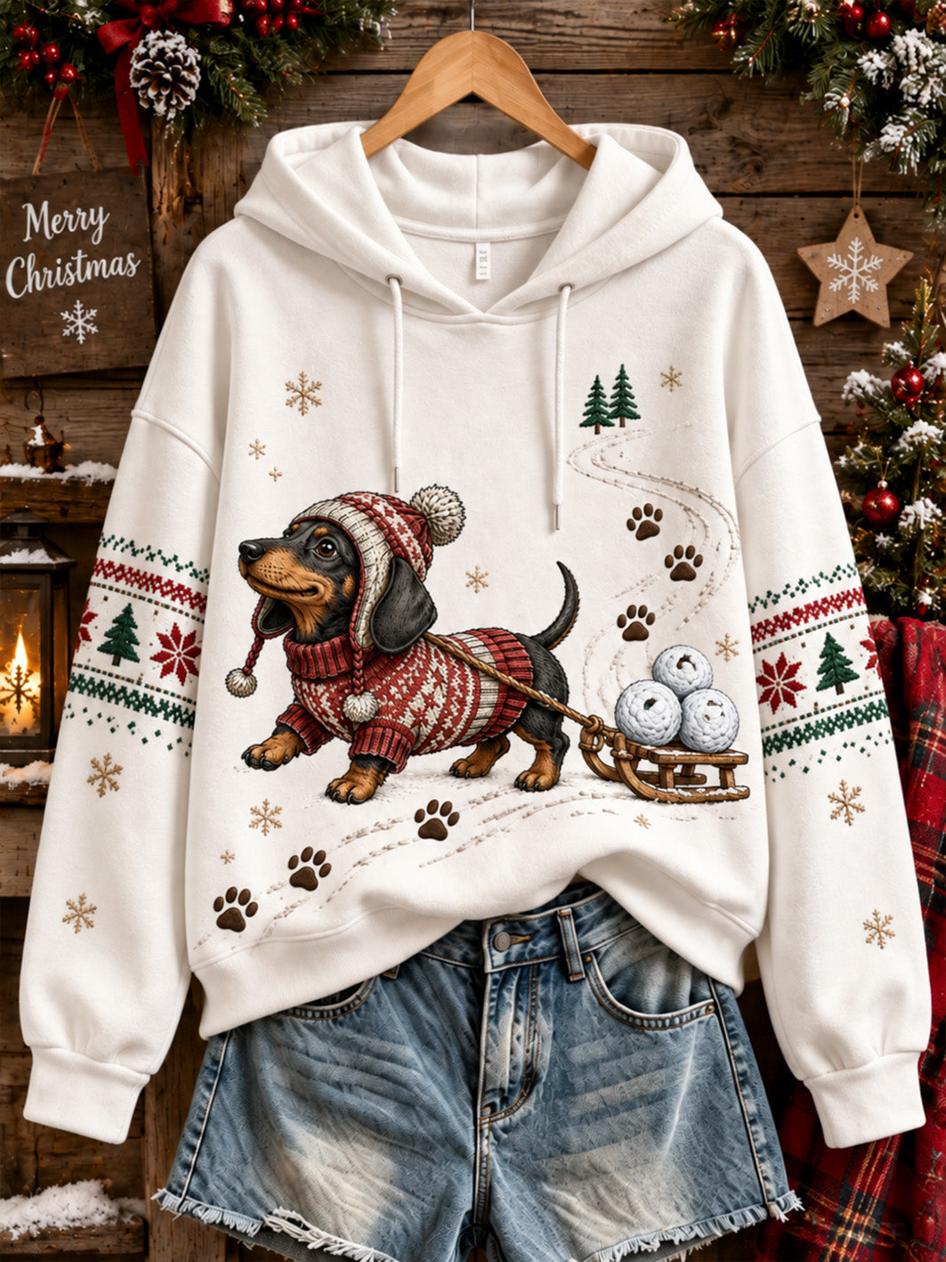 Women's Christmas Dog Pattern Casual  Hoodie