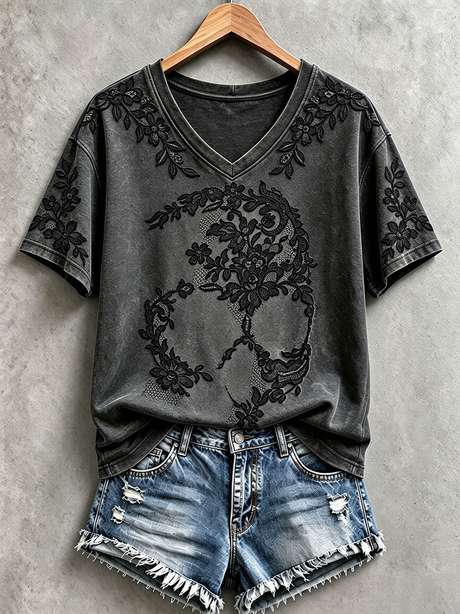 Women's Halloween Skull V-Neck T-Shirts