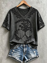 Women's Halloween Skull V-Neck T-Shirts