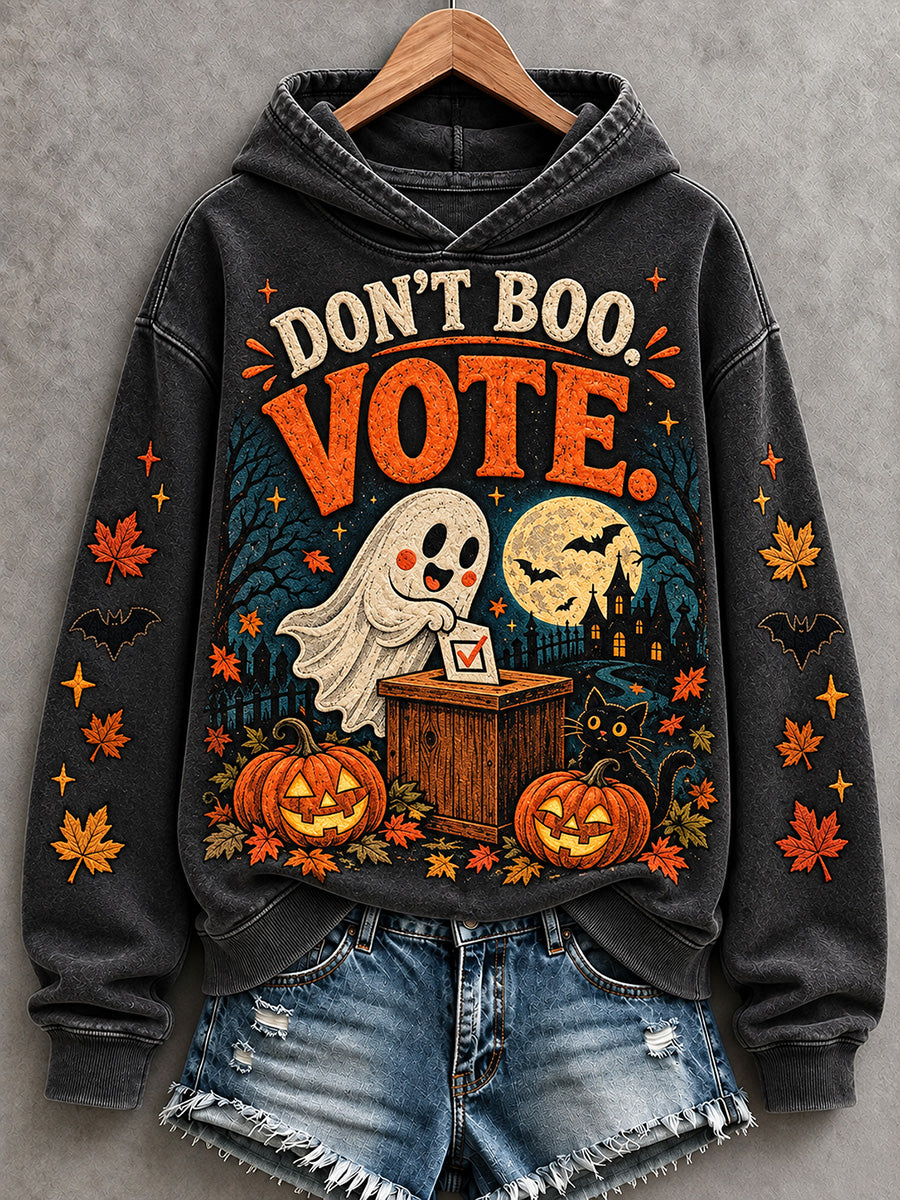 Women's Don't Boo Vote Halloween Ghost Print Cozy Hoodie