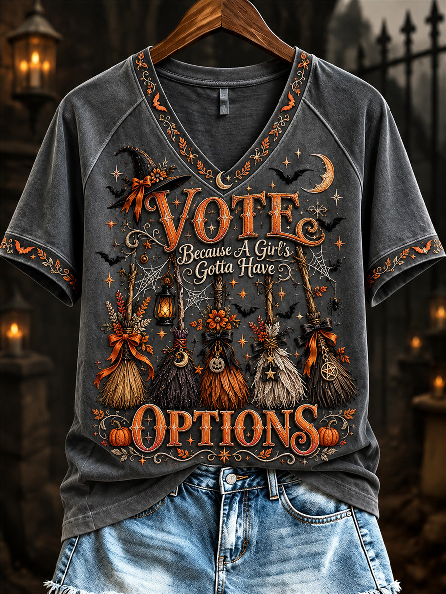 Women's Vote Because A Girl's Gotta Have Options Halloween Print short-sleeved T-shirt