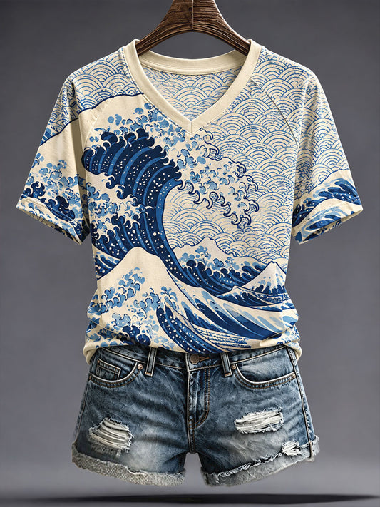 Women's Japanese Art The Great Wave Printed T-shirt