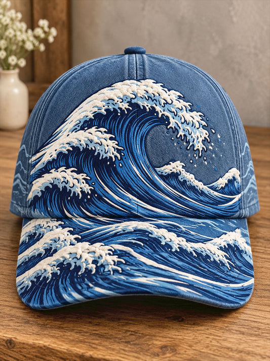 Unisex Blue Wave Art Printed Hat