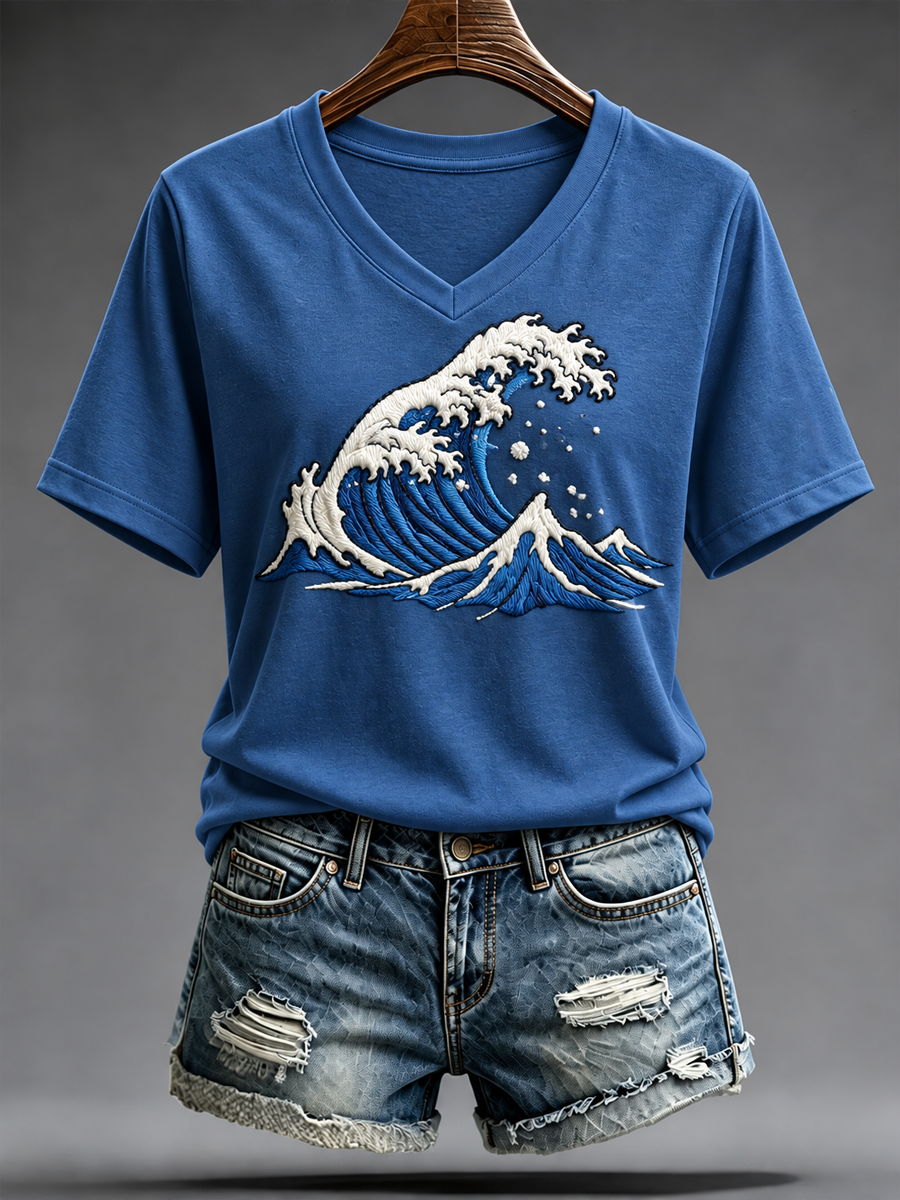 Women's Japanese Art The Great Wave Printed short-sleeved T-shirt