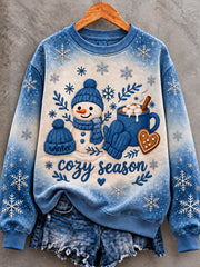 Women's "Cozy Season" Cute Snowman & Hot Cocoa Art Sweatshirt