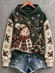 Women's Vintage Christmas  "Let It Snow" Cute Snowman & Christmas Tree Art  Regular Hoodie