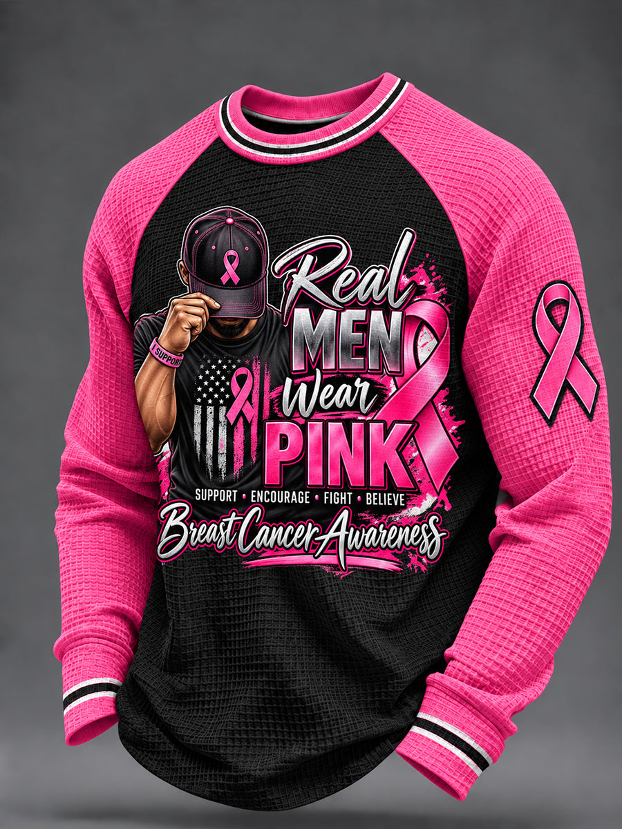 Men's Breast Cancer Awareness Real Men Wear Pink Waffle Sweatshirt