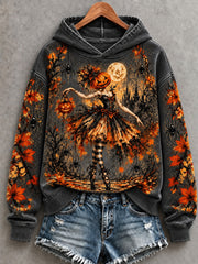 Women's Halloween Pumpkin Witch Art Hoodie