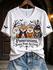 Women's Pomeranians Because People Are Creepy Halloween Dogs Print short-sleeved T-shirt