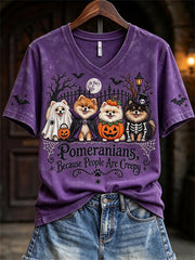 Women's Pomeranians Because People Are Creepy Halloween Dogs Print short-sleeved T-shirt