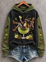 Women's Funny Halloween Drink Up Witches Print Casual Hoodie