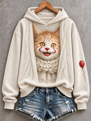 Women's Vintage Halloween Clown Cat Print Cozy Hoodie