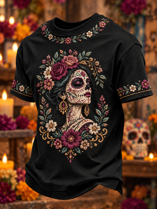 Men's Mexico Day of The Dead Floral Art Printed short sleeves t-shirt