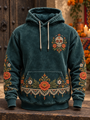Men's Mexico Day of The Dead Floral Art Printed Hoodie with Pockets