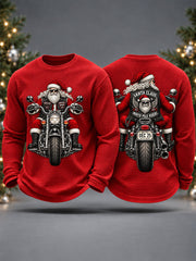 Men's Motorcycle Santa Print Waffle Long Sleeve T-Shirt