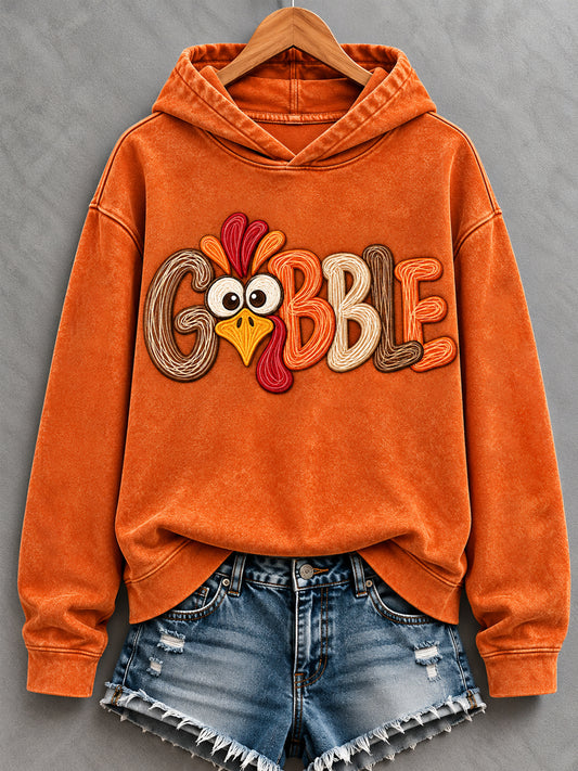 Women's Thanksgiving Gobble Turkey Print Casual Hoodie