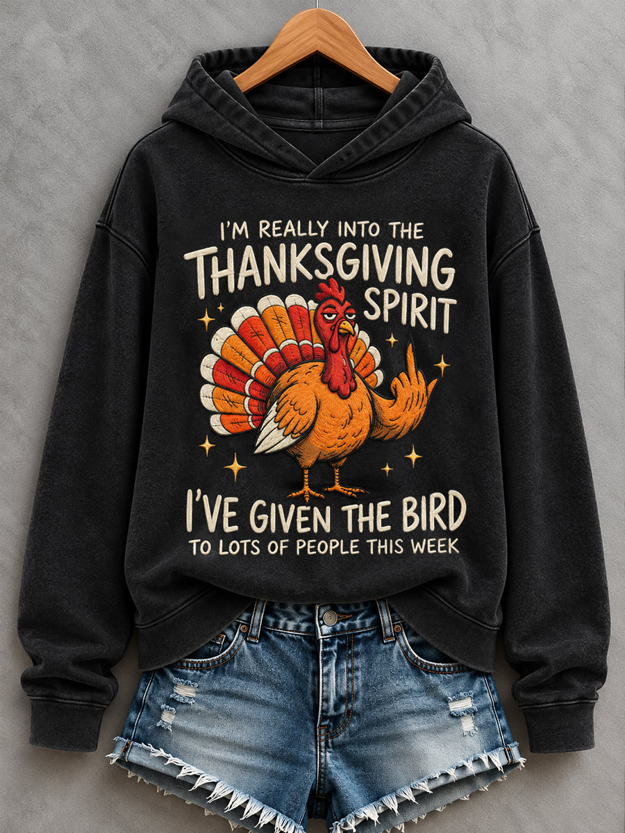 Women's Funny Thanksgiving Turkey Print Casual Hoodie