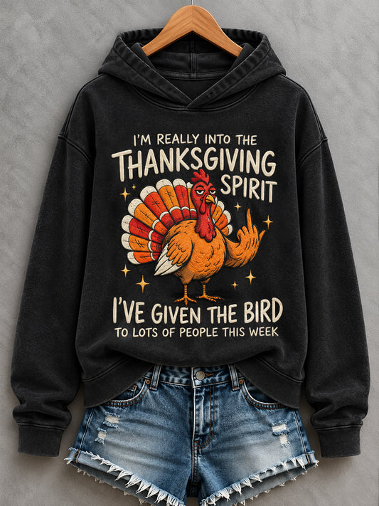 Women's Funny Thanksgiving Turkey Print Casual Hoodie