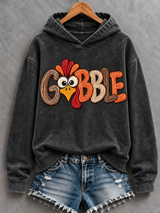 Women's Thanksgiving Gobble Turkey Print Casual Hoodie