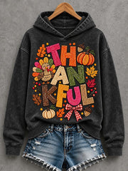 Women's Thanksgiving Thankful Turkey Print Casual Hoodie