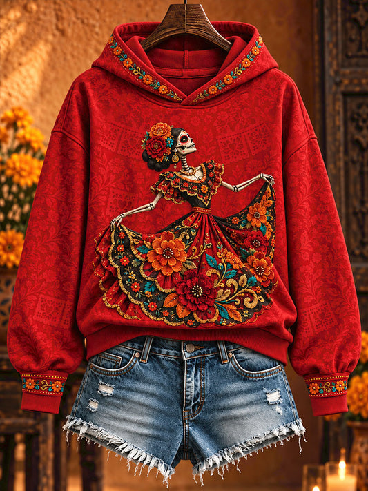 Women's Mexico Day of The Dead Floral Art Printed Hoodie