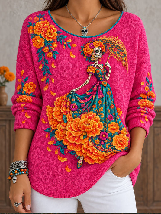 Women's Mexico Day of The Dead Floral Art Printed Tops