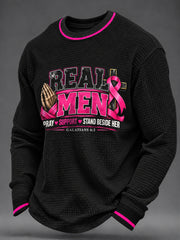 Men's Real Men Wear Pink Breast Cancer Awareness Print Waffle Sweatshirt