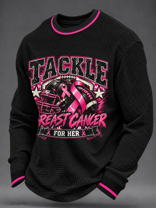 Men's Real Men Wear Pink Breast Cancer Awareness Print Waffle Sweatshirt