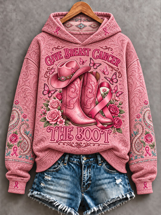 Women's Western Style Breast Cancer Awareness Art Printed Sweatshirt