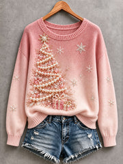 Women's Pink Christmas Tree Cozy Knit Sweater