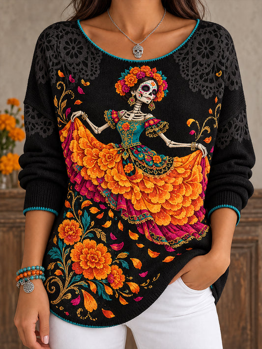 Women's Mexico Day of The Dead Floral Art Printed Tops