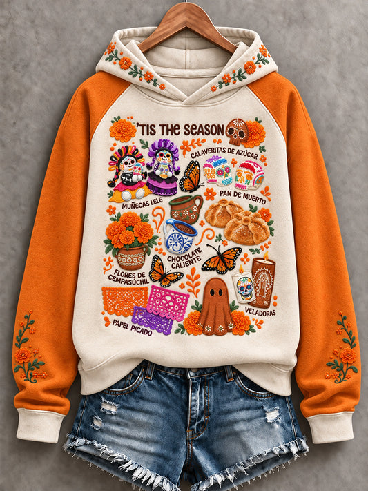 Women's Mexico Day of The Dead Floral Art Printed Hoodie