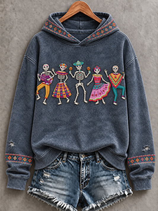 Women's Mexico Day of The Dead Floral Art Printed Hoodie