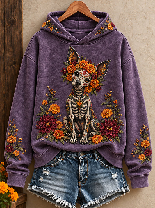 Women's Mexico Day of The Dead Floral Art Printed Hoodie