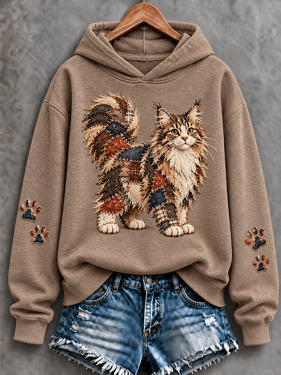 Women's Patchwork-style cat print Regular Sweatshirt