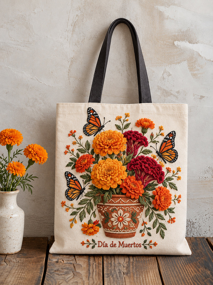 Mexico Day of The Dead Floral Art Printed Canvas Bag