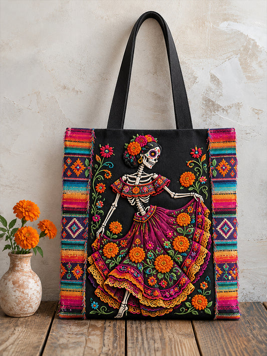 Mexico Day of The Dead Floral Art Printed Canvas Bag