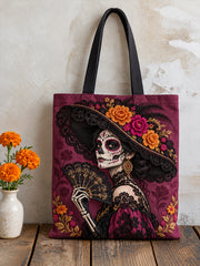 Mexico Day of The Dead Floral Art Printed Canvas Bag