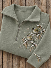 Women's Snowy Winter Goldcrest On Branch Print Zip Up Sweatshirt